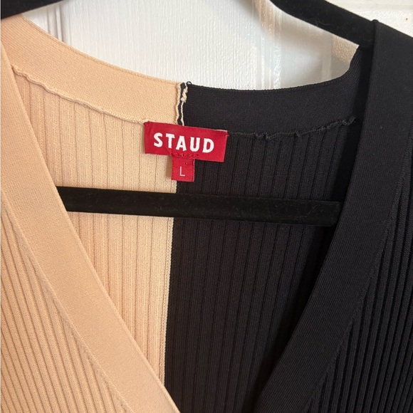 STAUD large Black and Tan shoko Ribbed Knit Dress - Picture 2 of 5